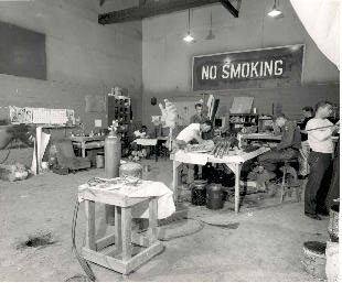 Interior of the Building 10-1541 workshop where the statue was constructed
